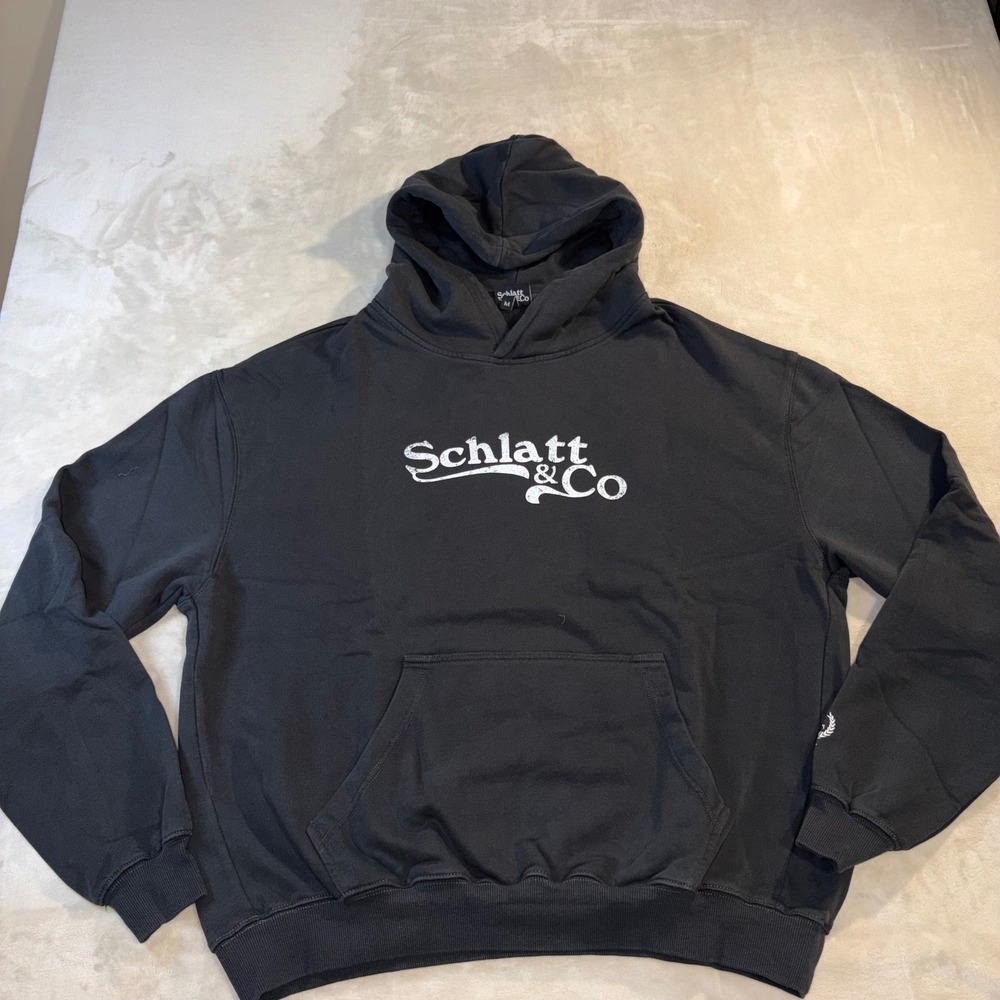 Schlatt & Co Hoodie Mens Medium Black Cotton Logo Pullover Revolt Enterprises